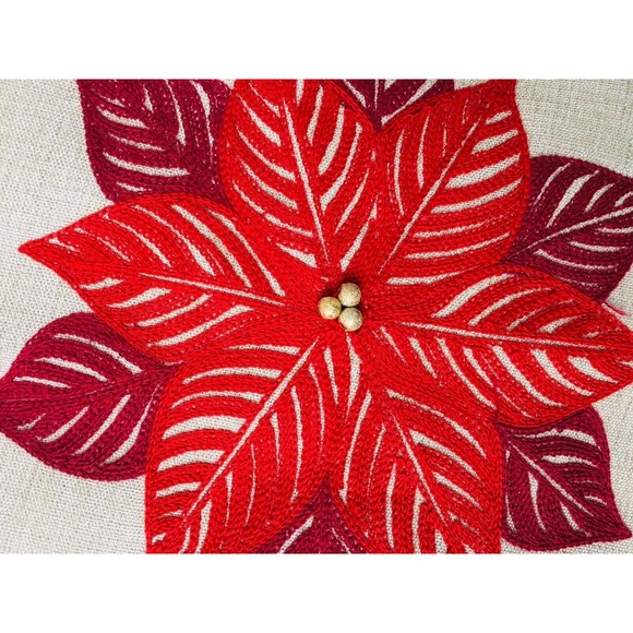 Metallic Gold Sparkly Red Holiday Christmas Poinsettia Table Runner Decor 71x14 - Picture 7 of 8